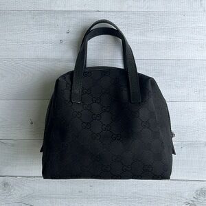 Vintage Mini Gucci GG Logo Top Handle Black Canvas Bag